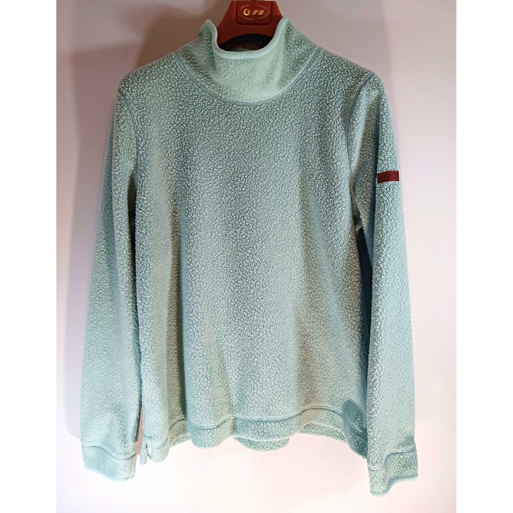L.L.Bean Women L Regular Blue Solid Fleece Mock Neck Pullover Logo Sweatshirt